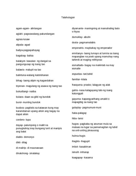 TALAHULUGAN: Tagalog.